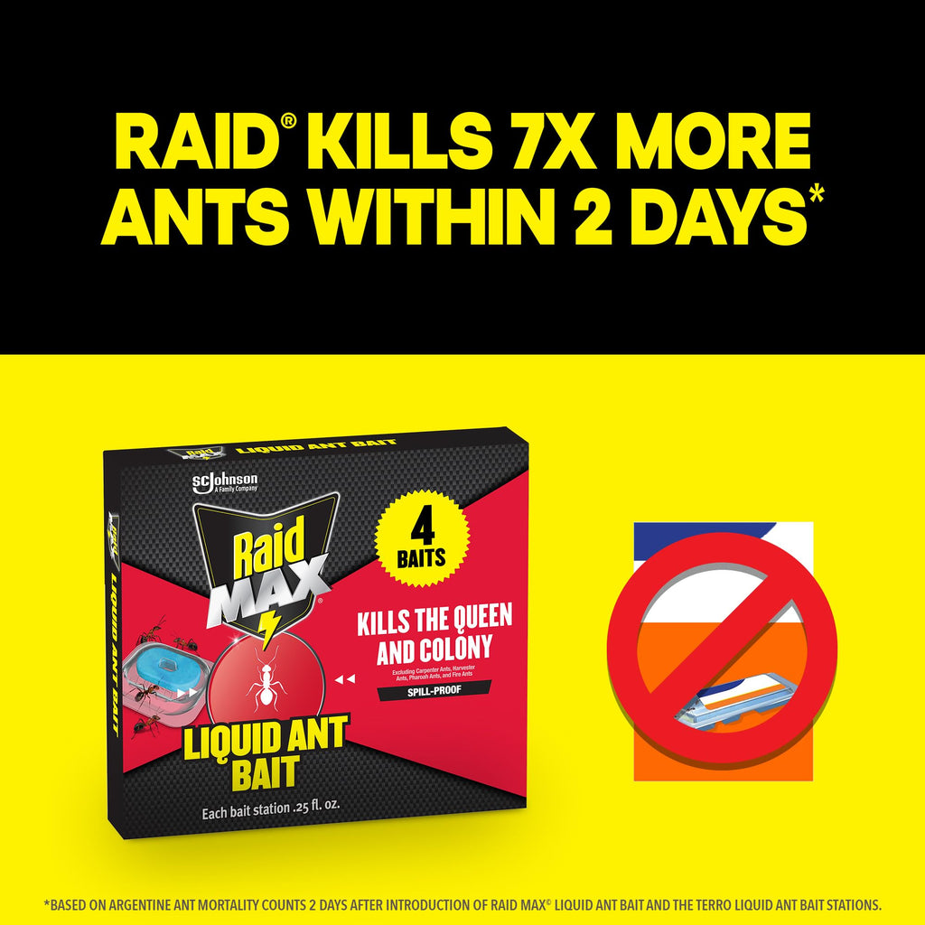 Raid Max Liquid Ant Bat; Kills Ants Where They Breed, for Indoor and Outdoor Use; 4 Bait Stations
