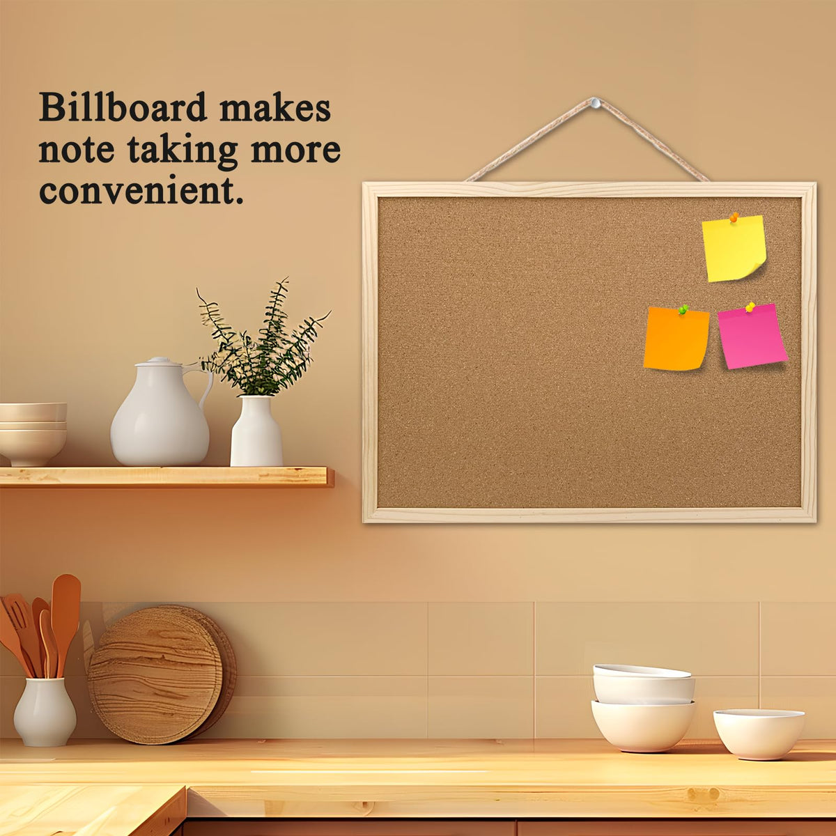2 Pack Cork Board Bulletin Board, 15.7"X 11.81" inches with Oak Wood Finish Frame, for Wall Office Home and School (Pins, Eye Bolts, gaskets, Screws)