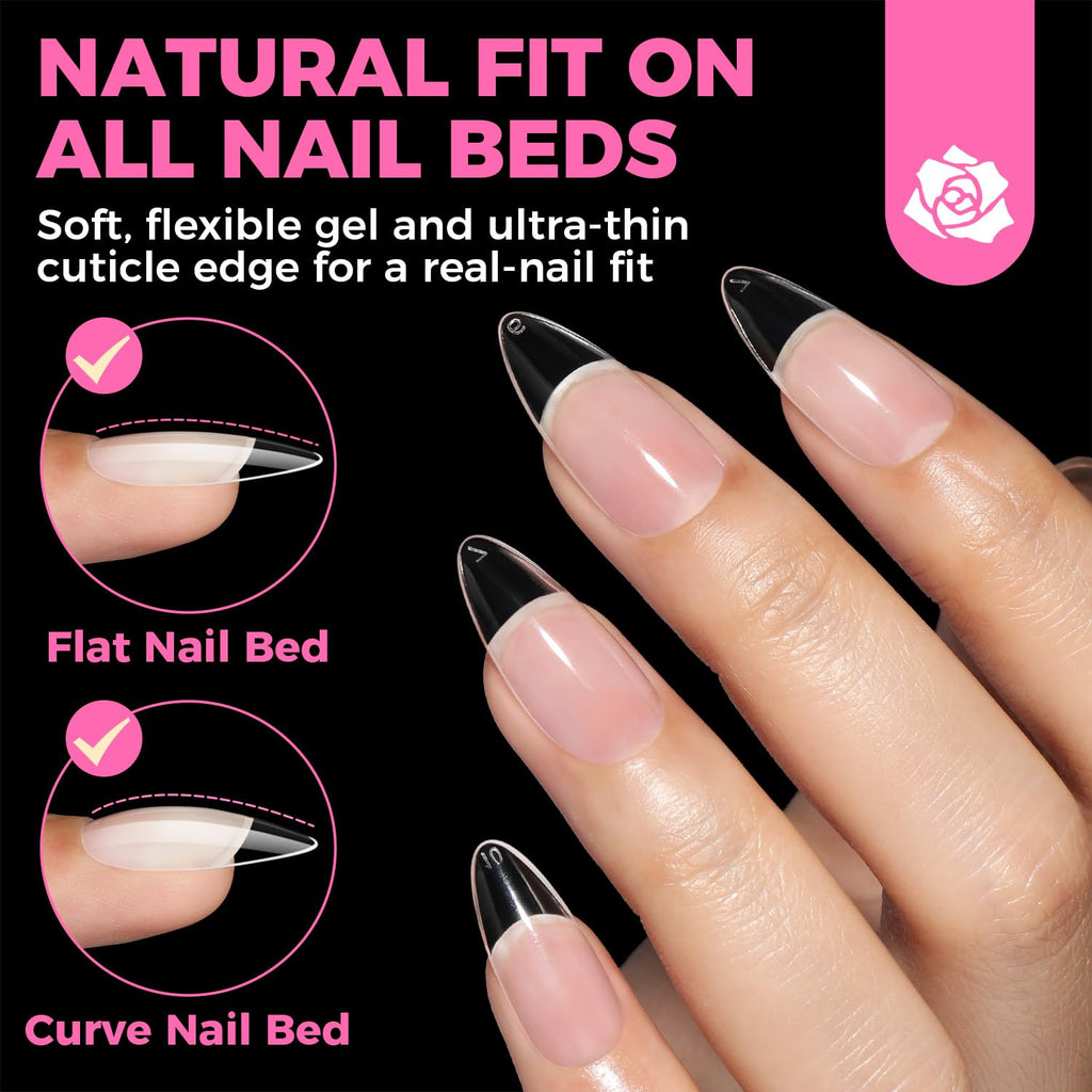 Buy now UNA GELLA Almond Gel Nail Tips, 504PCS Pre Etched Clear Fake Nails Tips Medium Almond Shape - 12 Sizes Full Cover Soft Acrylic Press On Nail Extensions No C Curve Gift for Diy at Home at indiglob india