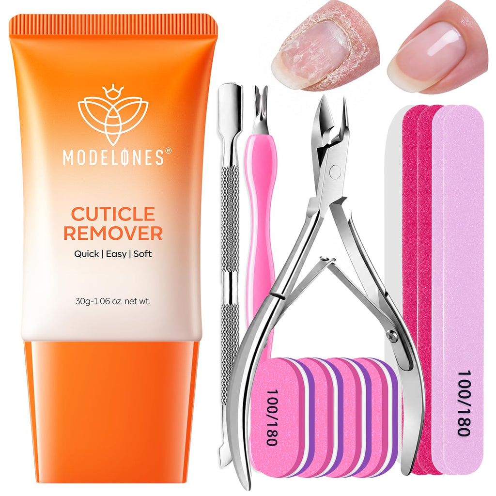 Modelones Cuticle Remover, Nail Kit Cuticle Trimmer Pusher Remover Liquid | Manicure Kit for Women Cuticle Oil Pen Nail Stuff & File Cuticle Nippers & Cutter Nail Tools Manicure Set Nail Care Prep Kits