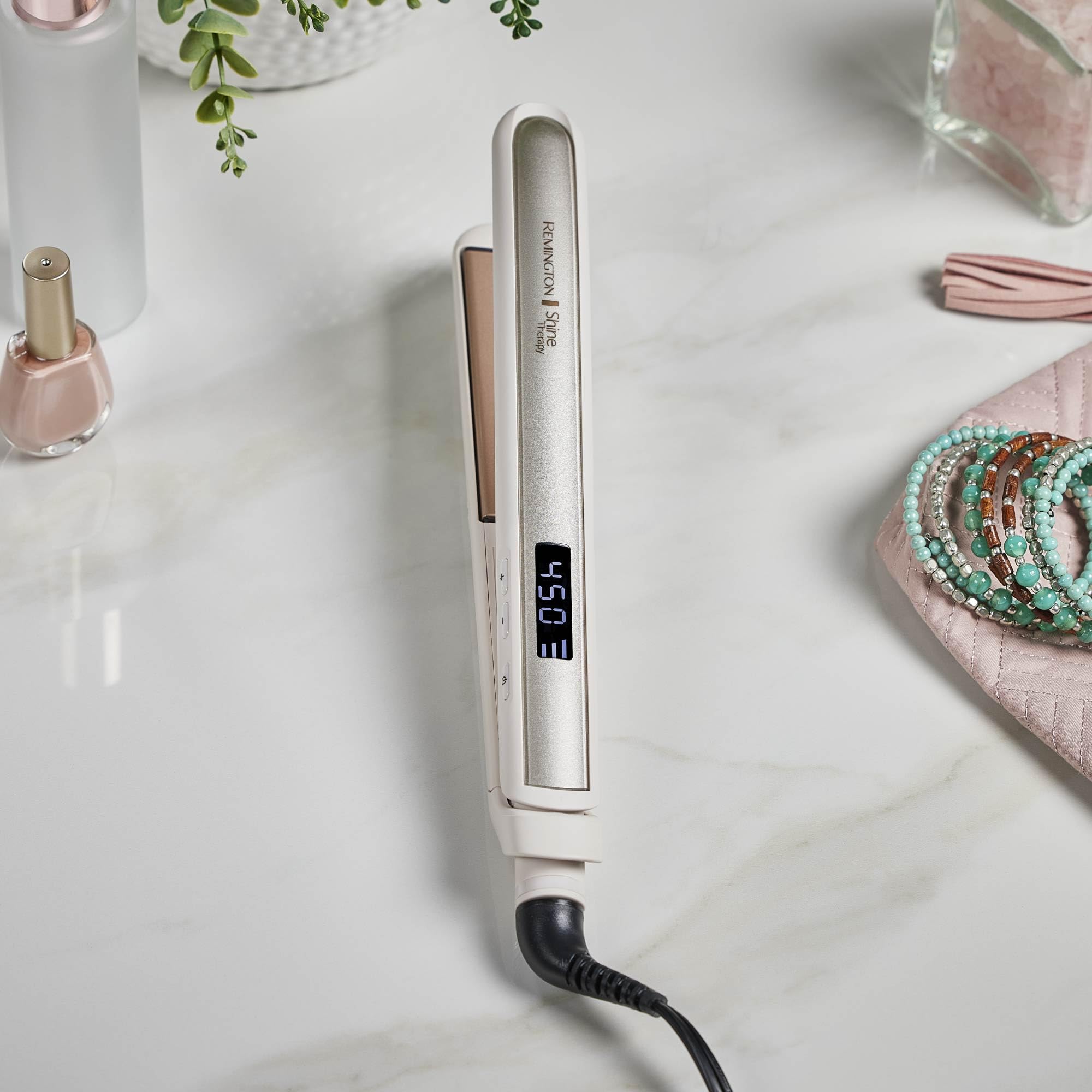 Remington Shine Therapy 1 Inch Hair Straightener, Argan Oil & Keratin | Keratin ceramic plates deliver smooth results; this flat iron reduces frizz for ideal hair styling.