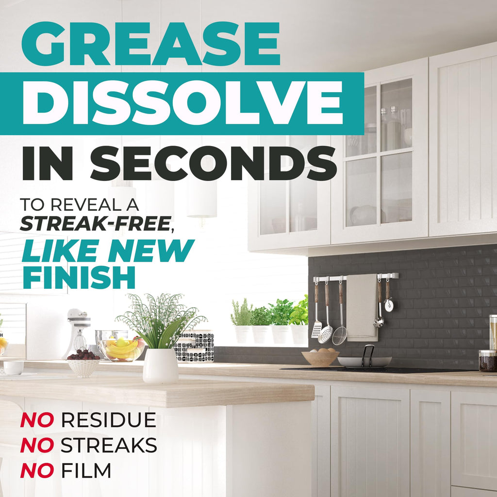 Kitchen Cabinet Cleaner – Gentle, Residue-Free and Effective Everyday Degreaser & Grime Remover for Wood, Painted and Finished Furniture - Complete with Cleaning Brush & Cabinet Cleaner Spray 32oz