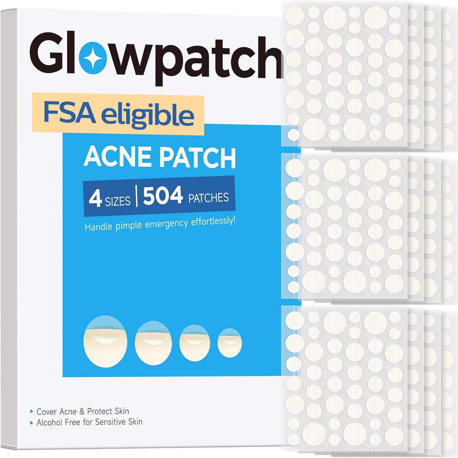 7 Sizes 831 Counts Pimple Patches Variety Pack for Face, Back | Hydrocolloid, Large Blemish Patches for Body, Chin, Chest, Cheek, Shoulder, Neck, Forehead (Dot, Moon, Rectangular, Square)