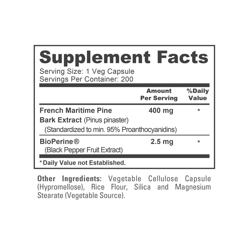 French Maritime Pine Bark, Vegan, 400mg, 200 Veggie Caps - 200 Servings