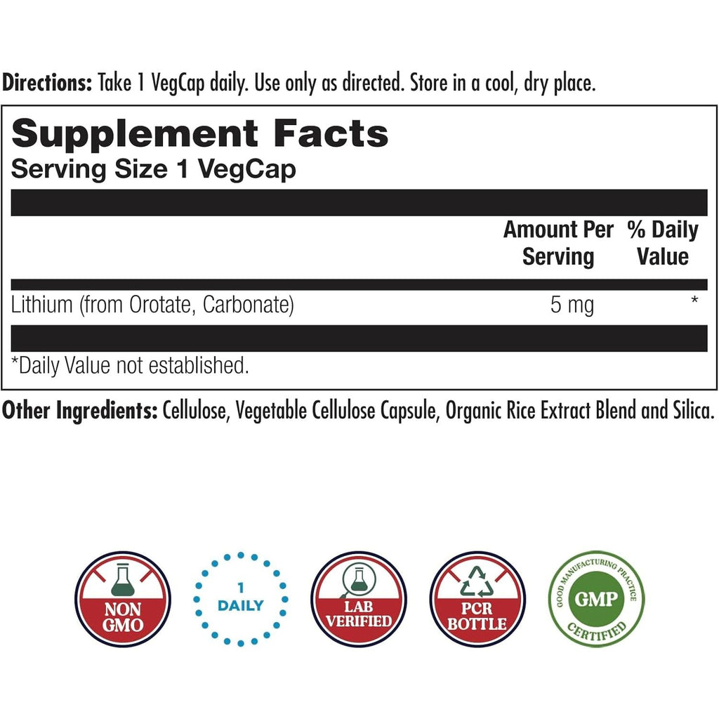 Buy now KAL Lithium Orotate 5 milligrams | Low Serving Of Chelated Lithium Orotate For Bioavailability and Mood Support | In Organic Rice Bran Extract Base | 120 VegCaps at indiglob india