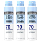 Neutrogena Ultra Sheer Dry Touch Sunscreen Spray, SPF 70, 3 x 5 oz | Broad Spectrum UVA/UVB Protection, Lightweight Spray, Water-Resistant up to 80 Minutes, PABA-, & Oxybenzone-Free