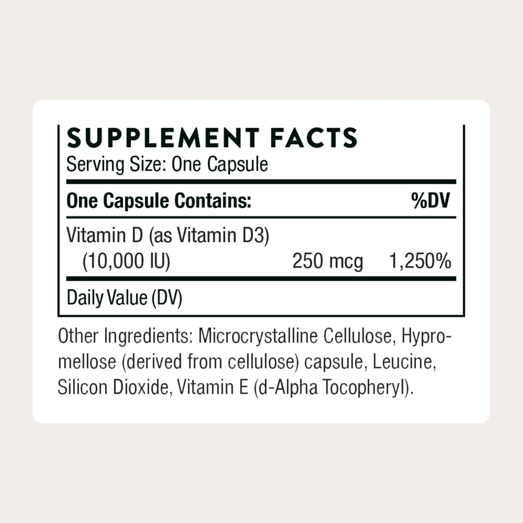 THORNE Vitamin D-10,000, Vitamin D3 Supplement, 10,000 IU, 60 Capsules | Supports Healthy Bones, Teeth & Muscles, Plus Cardiovascular & Immune Function*, Gluten & Dairy-Free, NSF Contents Certified