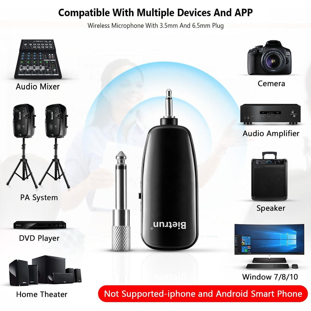 Buy now Bietrun Wireless Microphone Headset, UHF Wireless Headset Mic System, 160ft Range,1/8'' and 1/4'' Plug, for Speakers, Voice Amplifier, PA System(Not Supported AUX/iOS) at indiglob india