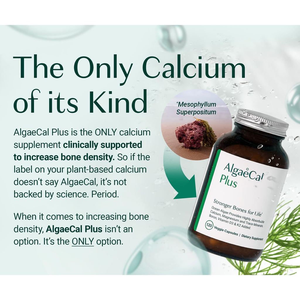 ALGAECAL Bone Builder Pack, Calcium + Strontium for Bone Density, 1 Month | Plant calcium (720mg) plus strontium, D3 (1600IU), K2 (100mg), magnesium (350mg) & 16 nutrients for bone density support.