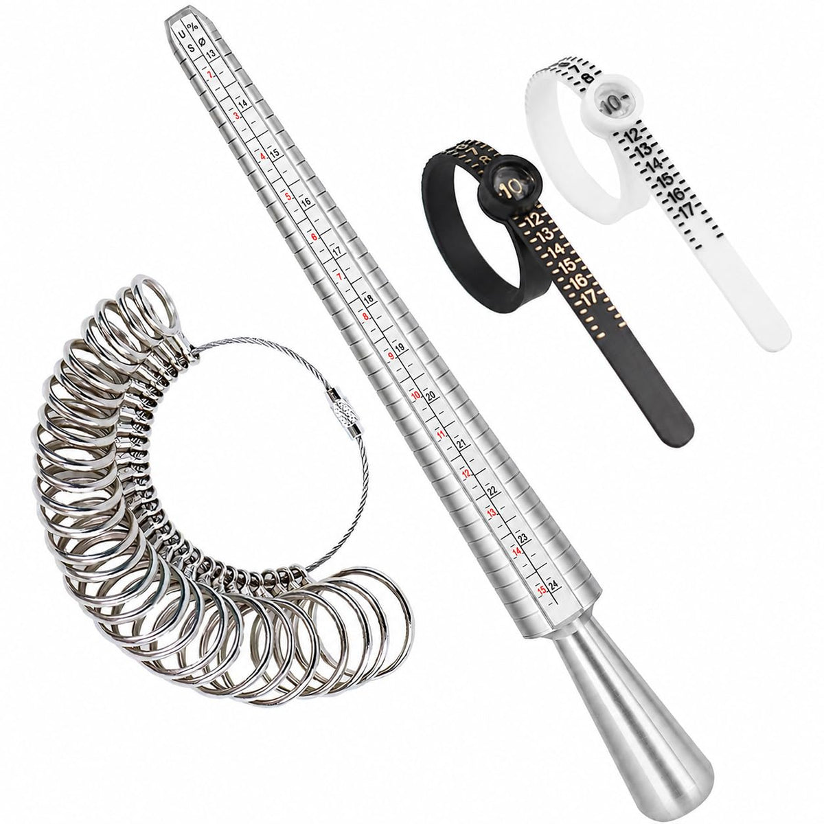 NIUPIKA Ring Sizer Measuring Tool Ring Mandrel Ring Measurer Ring Sizing Kit Measure Finger Size Measurement Tool Set Metal Gauge US Size 1-13 Jewelry Sizers Kit of 27 Pieces
