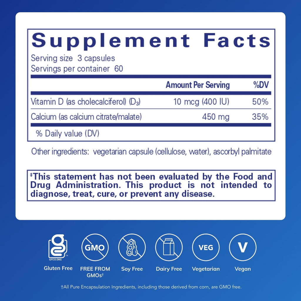 Pure Encapsulations Calcium with Vitamin D3, 180 Capsules