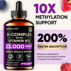 Vitamin B Complex 23000mcg - Methyl B12| B9 Folic|B7 Biotin,B1,B2,B3,B5,B6 | Vitamin B Complex Liquid Drops for Men & Women with Vitamin C, Choline & Inositol for Energy, Immune & Brain Support - 2Oz