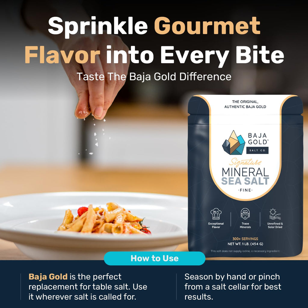Buy now Baja Gold Mineral Sea Salt - Recommended by Gary Brecka - Fine Grind Salt for Cooking & Baking | Natural Baja Salt for Culinary Uses | Great for Finishing Dishes | 1 lb. Resealable Bag, 300+ Servings. at indiglob india