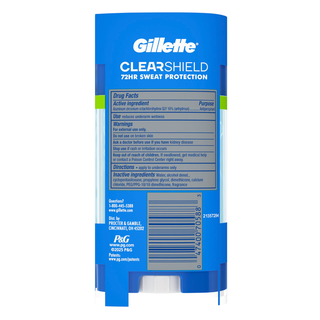 Buy now Gillette Antiperspirant and Deodorant for Men, 72hr Sweat & Odor Protection, Long Lasting Freshness, Anti-White Mark Technology, Clear Gel, Power Rush Scent, 3.8 oz (Pack of 3) at indiglob india