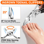 Toe Nail Clippers for Men, Toenail Clippers for Thick Nails for Seniors, German Ultra Sharp Stainless Steel Fingernail Clipper with Catcher, Heavy Duty Ingrown Nail Cutter Long Handle with Wide Jaw