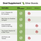 DEAL SUPPLEMENT 2 Pack Vitamin D3 5,000 IU + K2 MK7 Softgels, 500 Count | 2-in-1 Complex | Supports Heart, Bone, Teeth & Immune Health | Easy to Swallow