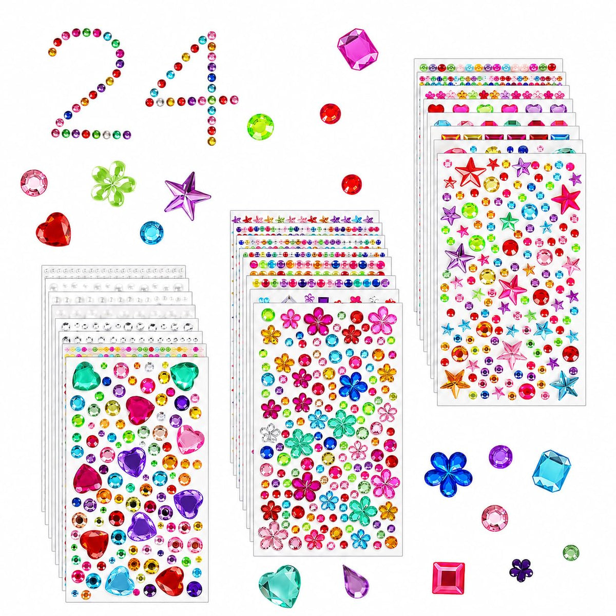 8104 Pcs Gem Stickers, Self Adhesive Rhinestone Jewel Stick for Crafts