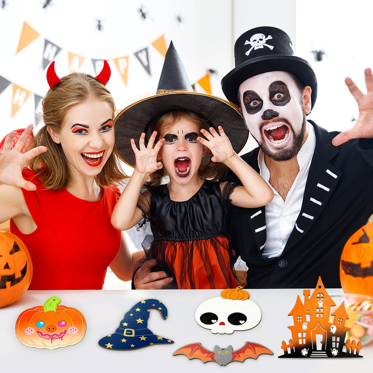 WOHOHOHO 45PCS 10 Designs Halloween Unfinished Paintable Blank with Tray