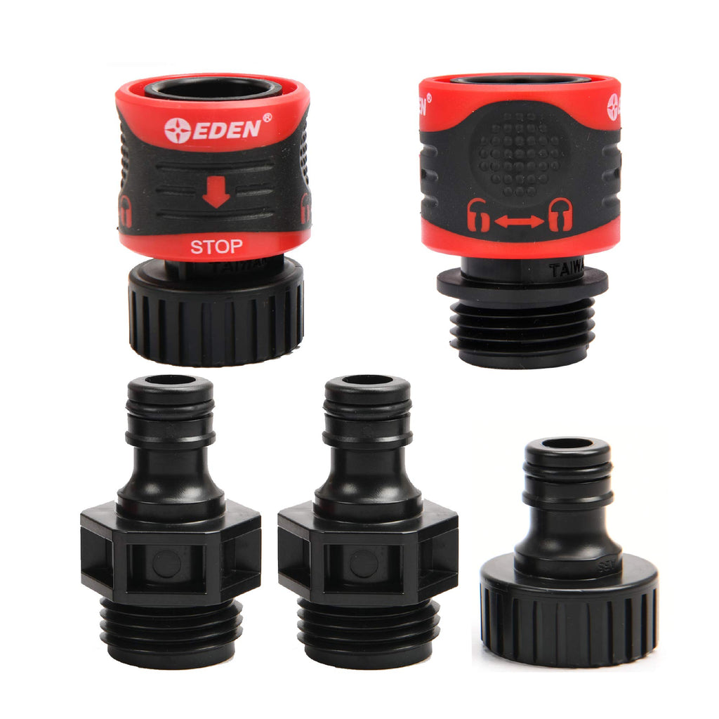 Eden 95210 Premium Garden Hose Quick Connect Set | 5-Piece Snap & Lock Fittings with Water Stop & Secure Twist-Lock Design