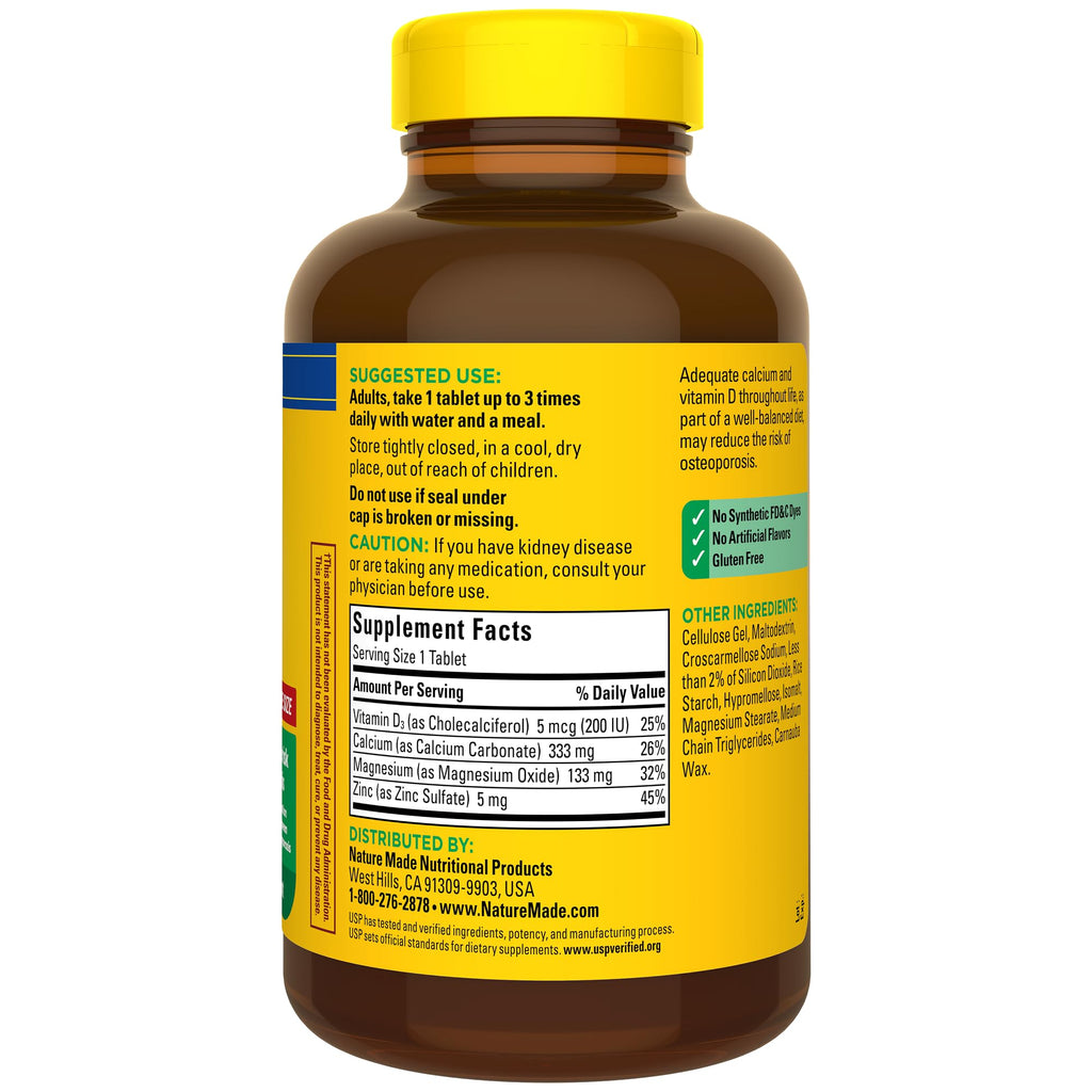 Nature Made Calcium Magnesium Zinc with Vitamin D3, 300 Tablets | Magnesium and Calcium Supplement for Bone Support, Vitamin D and Zinc Support a Healthy Immune System