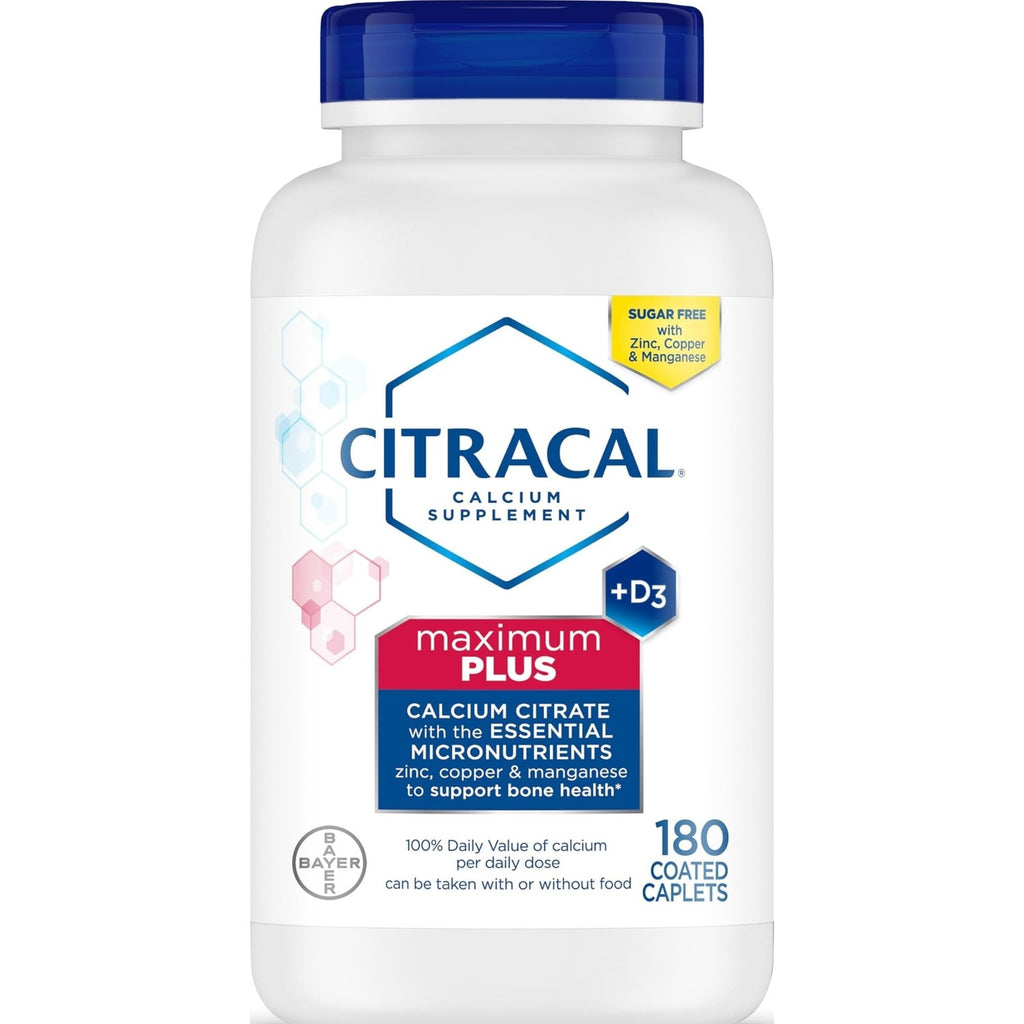Citracal Maximum Plus Calcium Supplement - Calcium Citrate with Vitamin D3, Zinc, & Essential Minerals for Bone Health Support, Ages 12+, 180 Count (Packaging May Vary)