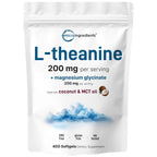 Micro Ingredients L-theanine 200mg Per Serving with Magnesium Glycinate | Made with Coconut & MCT Oil | 400 Softgels | 2-in-1 Formula | Amino Acid & Mineral Complex | Non-GMO, Gluten Free, Soy Free