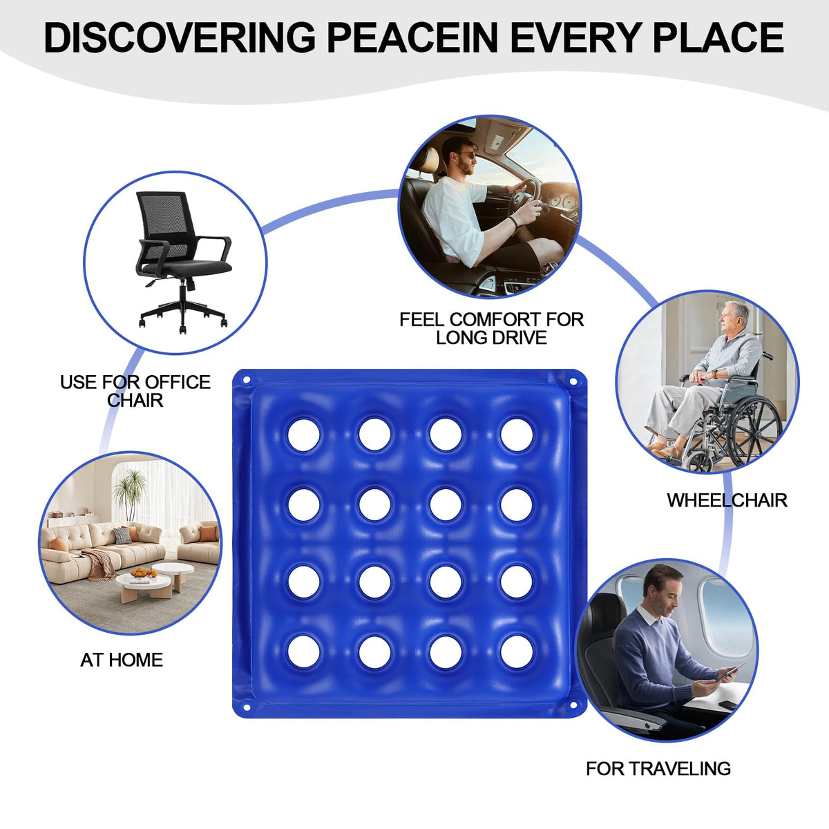 2-Pack Inflatable Seat Cushions, Pressure Relief Waffle Cushion, Ideal for Long Sitting, Office Chairs, Car Seats, Wheelchair Cushions, Comes with 2 Air Pumps, Portable and Comfortable