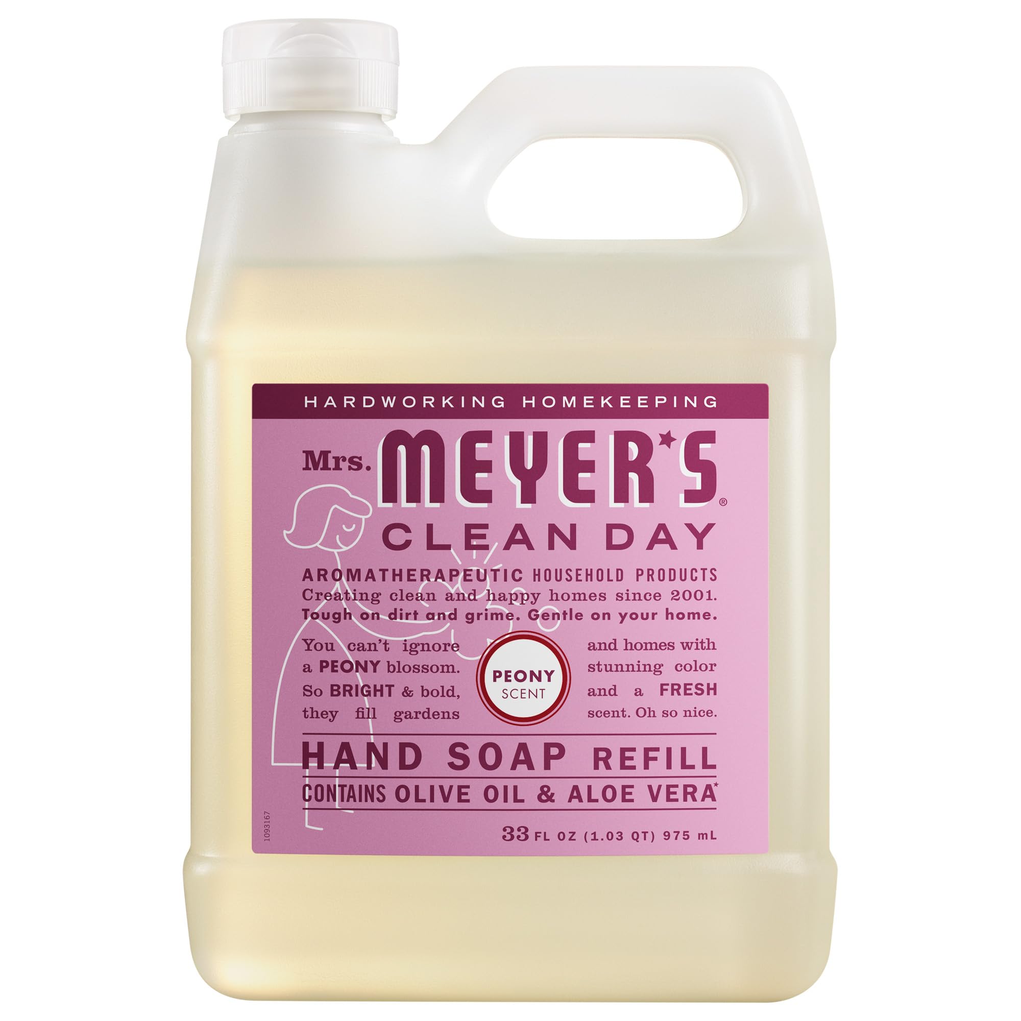 MRS. MEYER'S CLEAN DAY Liquid Hand Soap Refill, Peony Scent, 33 fl oz | Moisturizing Liquid Hand Soap, Softens and Cleans Hands, Cruelty Free, Made with Essential Oils, Olive Oil, and Aloe Vera
