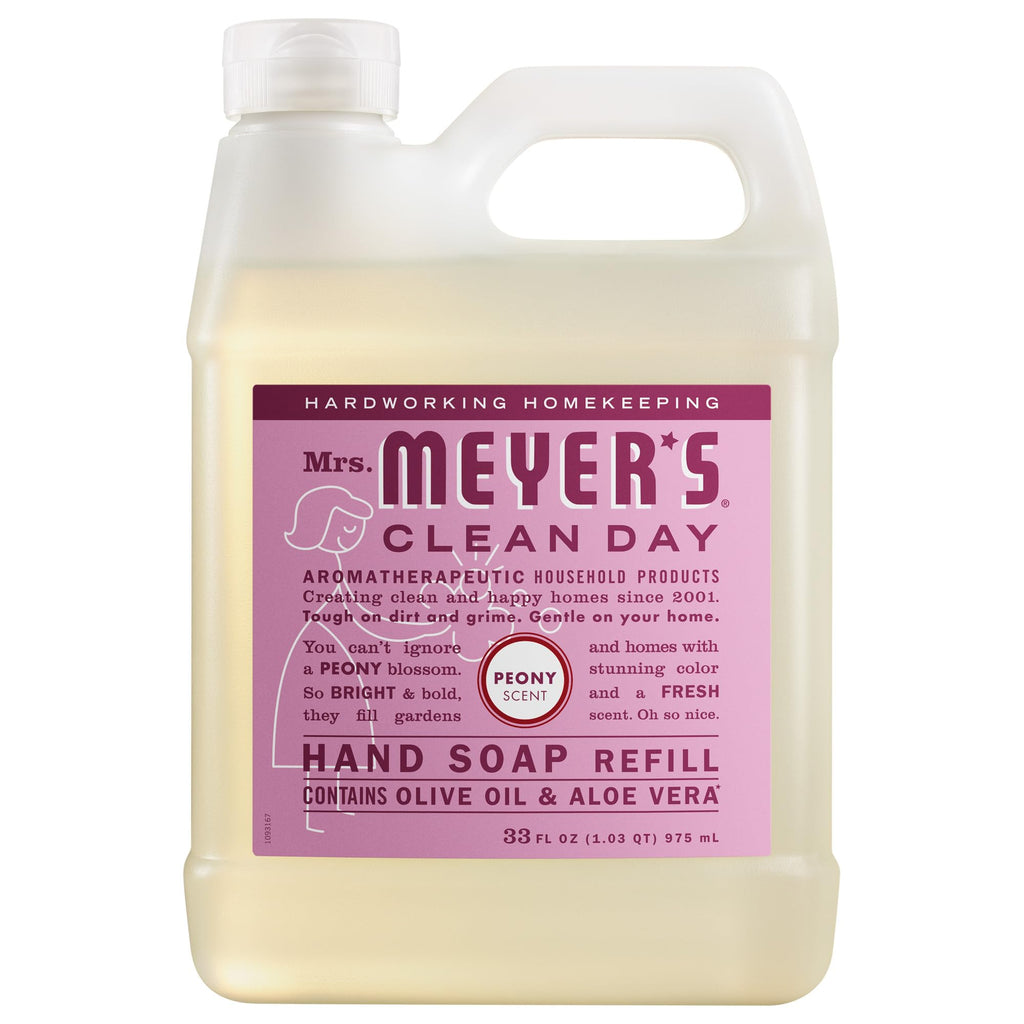 MRS. MEYER'S CLEAN DAY Liquid Hand Soap Refill, Peony Scent, 33 fl oz | Moisturizing Liquid Hand Soap, Softens and Cleans Hands, Cruelty Free, Made with Essential Oils, Olive Oil, and Aloe Vera