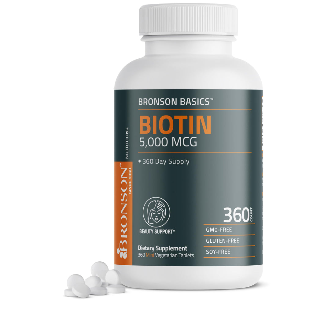 Bronson Biotin 5,000mcg Hair Skin and Nails Vitamins, 360 Tablets
