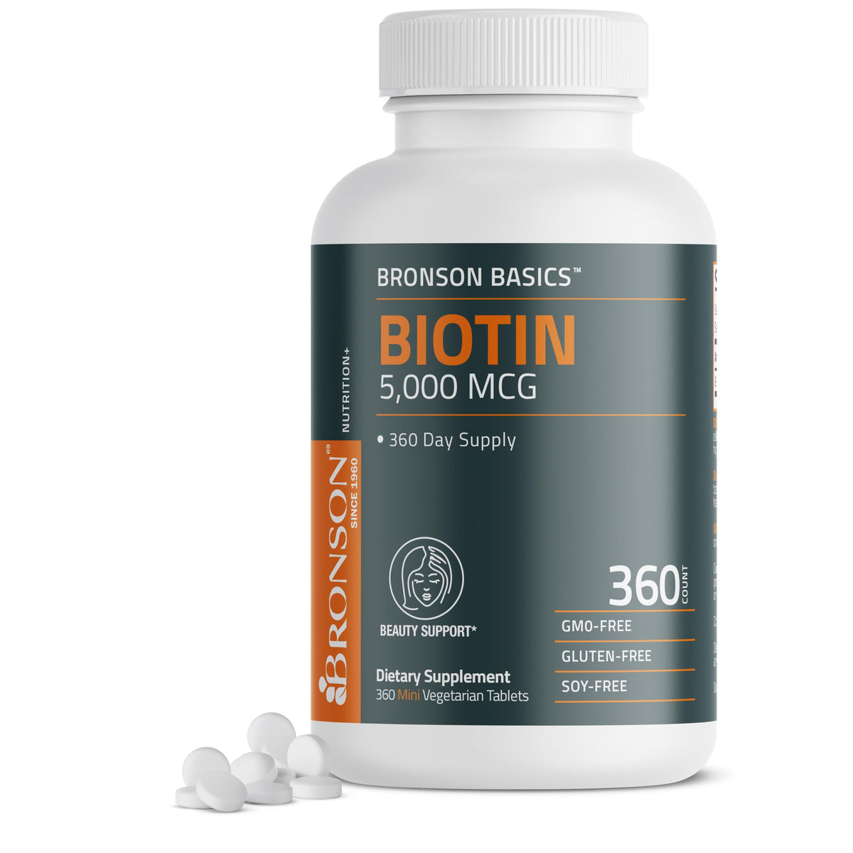 Bronson Biotin 5,000mcg Hair Skin and Nails Vitamins, 360 Tablets