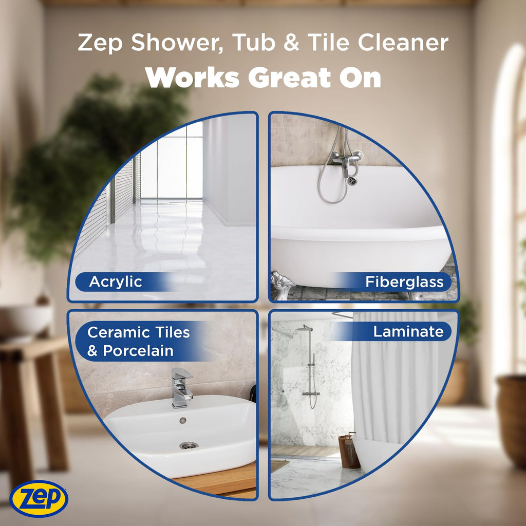Zep Shower Tub and Tile Cleaner 32 oz ZUSTT32 (Case of 4) -Eliminates Hard Water Stains and limescale