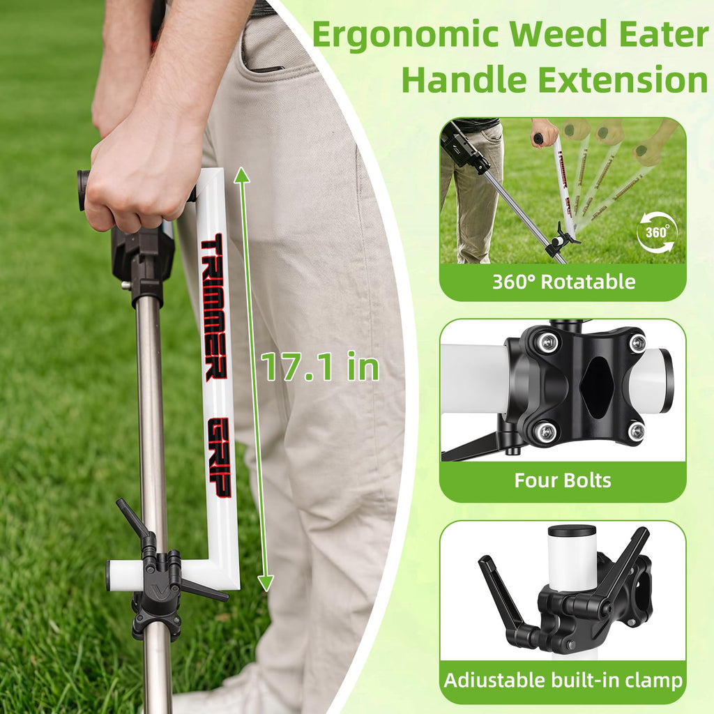 Upgraded Ergonomic Back Saver Weed Eater Handle, Universal String Trimmer Handle Extension, Weed Wacker Trimmer Handle Grip, Back Pain Relief for Lawn Care and Landscaping, 17.1in (Patented)