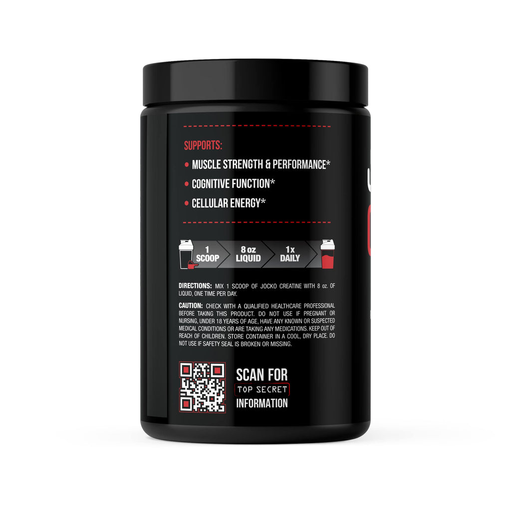Jocko Fuel Creatine Monohydrate, Pure Micronized Powder for Men & Women, Supports Muscle Growth, Strength, Recovery & Cognition, Unflavored, 450 Grams, 90 Servings