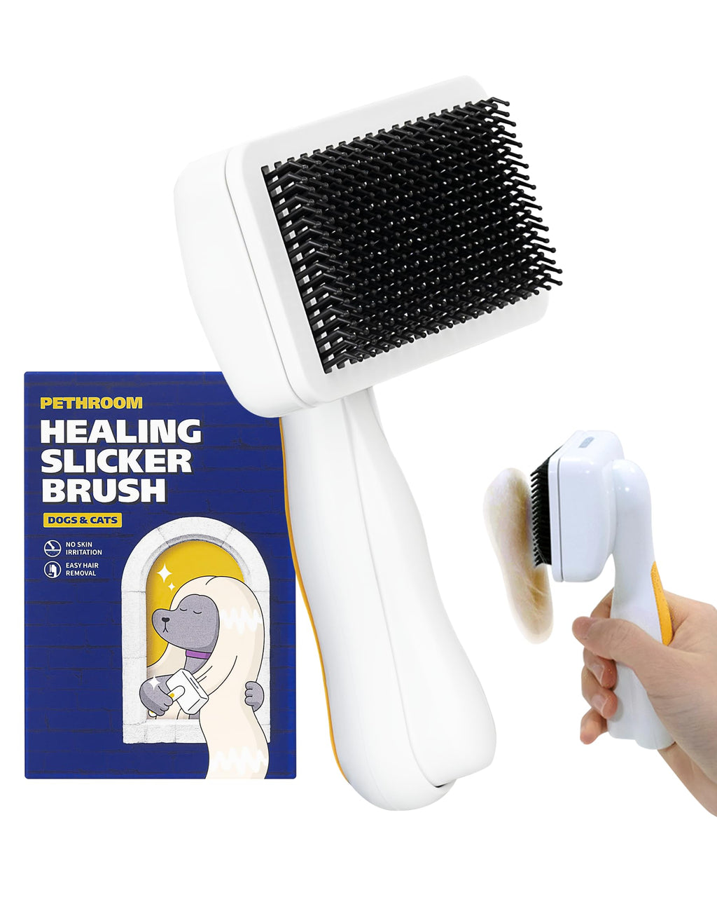 PETHROOM Self-Cleaning Slicker Brush for Dogs & Cats