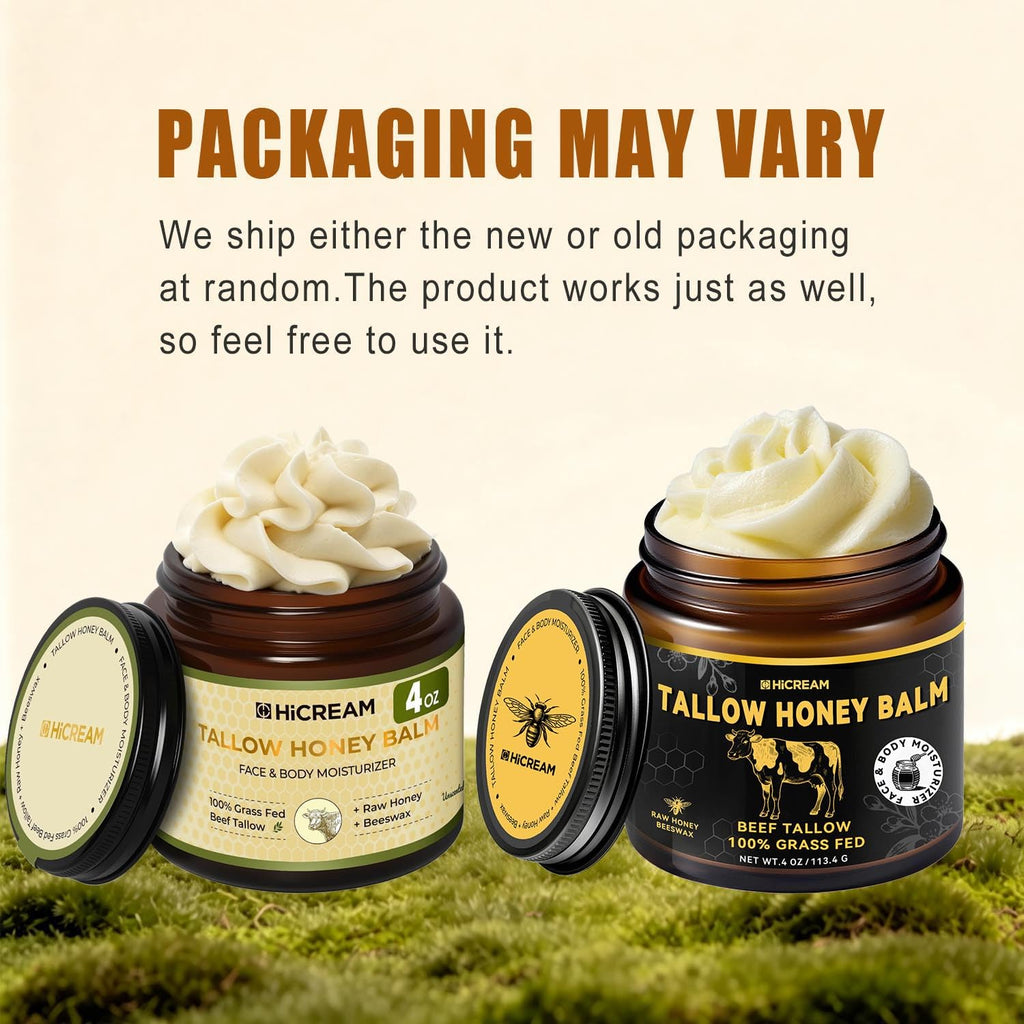 Hicream Beef Tallow for Skin, Beef Tallow and Honey Balm, 100% Organic Grass-Fed Beef Tallow, Face & Body Moisturizer for Dry, Cracked, Sensitive Skin - Handmade - Natural Formula (4 Oz, Unscented)