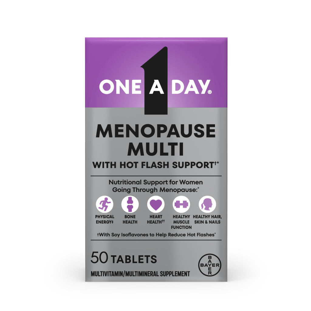 One A Day Women's Menopause Multivitamin, Menopause Support, 50 Count | Soy Isoflavones for hot flash support (3), Convenient daily tablet, For women 50+