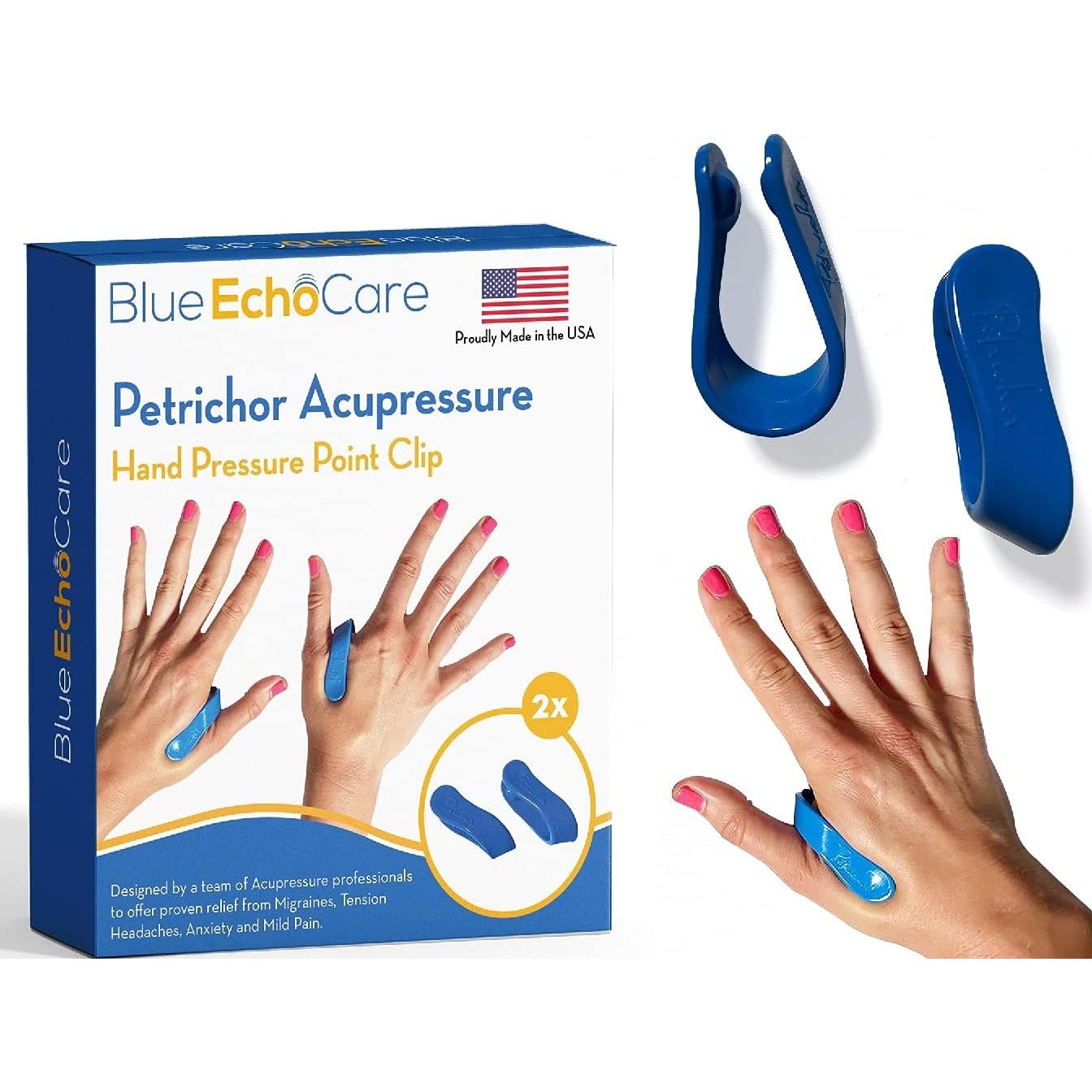 Buy now Petrichor â€“ USA Made Acupressure Hand Pressure Point Clip, All Natural Headache Migraine Aid, Drug Free Tension Anxiety Relief, Stress Reduction, Pain Alleviation, 2 Pack Both Hands, 1 Size Fits All Default at indiglob india