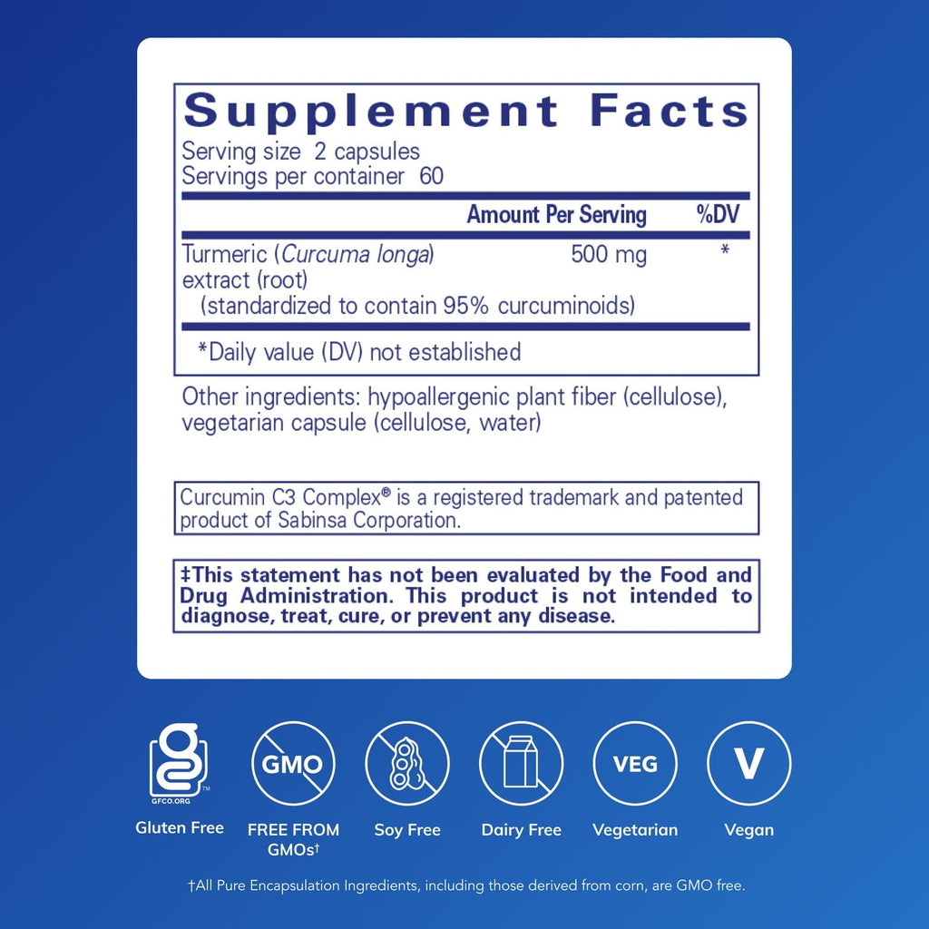 Pure Encapsulations Curcumin, 120 Capsules | 500 mg, Supports Joint Health and Liver Health*, Curcuma Longa Capsule, Non-GMO and Vegan