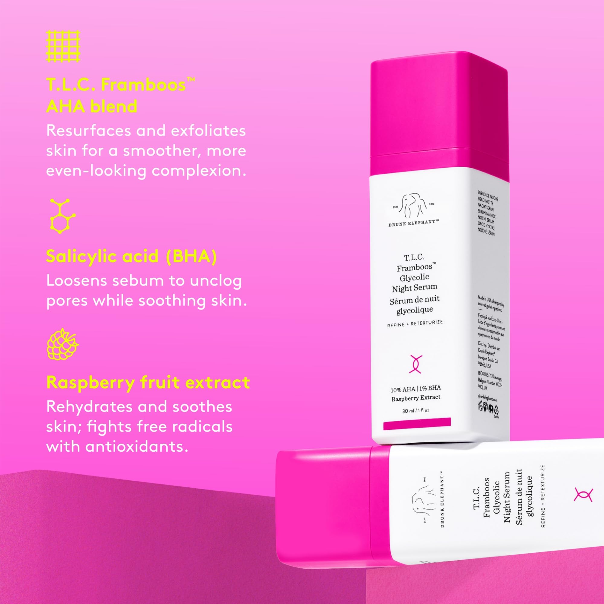 Buy now Drunk Elephant T.L.C. Framboos Glycolic Serum - Exfoliating AHA Serum - Clean Clinical Skincare - Cruelty-Free - Dermatologist-Tested - Free of Essential Oils, Silicones, and Fragrance at indiglob india