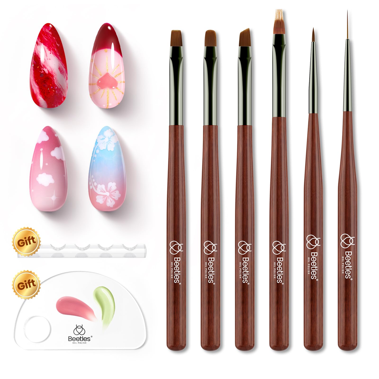 Beetles Acrylic Nail Brush Set, 3Pcs Size 6/10/14 for Acrylic Powder | Includes 3 Size Brushes with a Steel Cleaning Comb for Acrylic Powder Application, Extensions, and 3D Carving DIY Nail Art