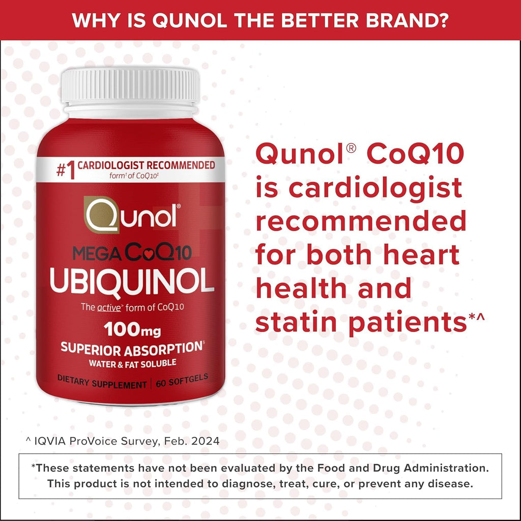 Qunol Mega Ubiquinol CoQ10 100mg, Superior Absorption, 120 Softgels | #1 Cardiologist Recommended Supplement for Heart Health, Coenzyme Q10 Supplement to support Vascular Health & Cellular Energy