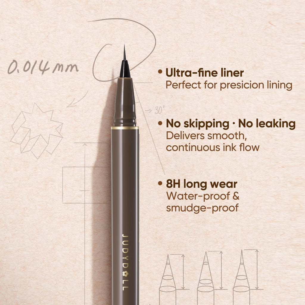 JUDYDOLL Ultra-Fine Liquid Eyeliner-Precision Tip for Wing Line, Smudge-Proof, Quick-Drying, Waterproof, Easy to Get Inner Corner Lined, Hooded Eyes-Friendly (#01 Black)