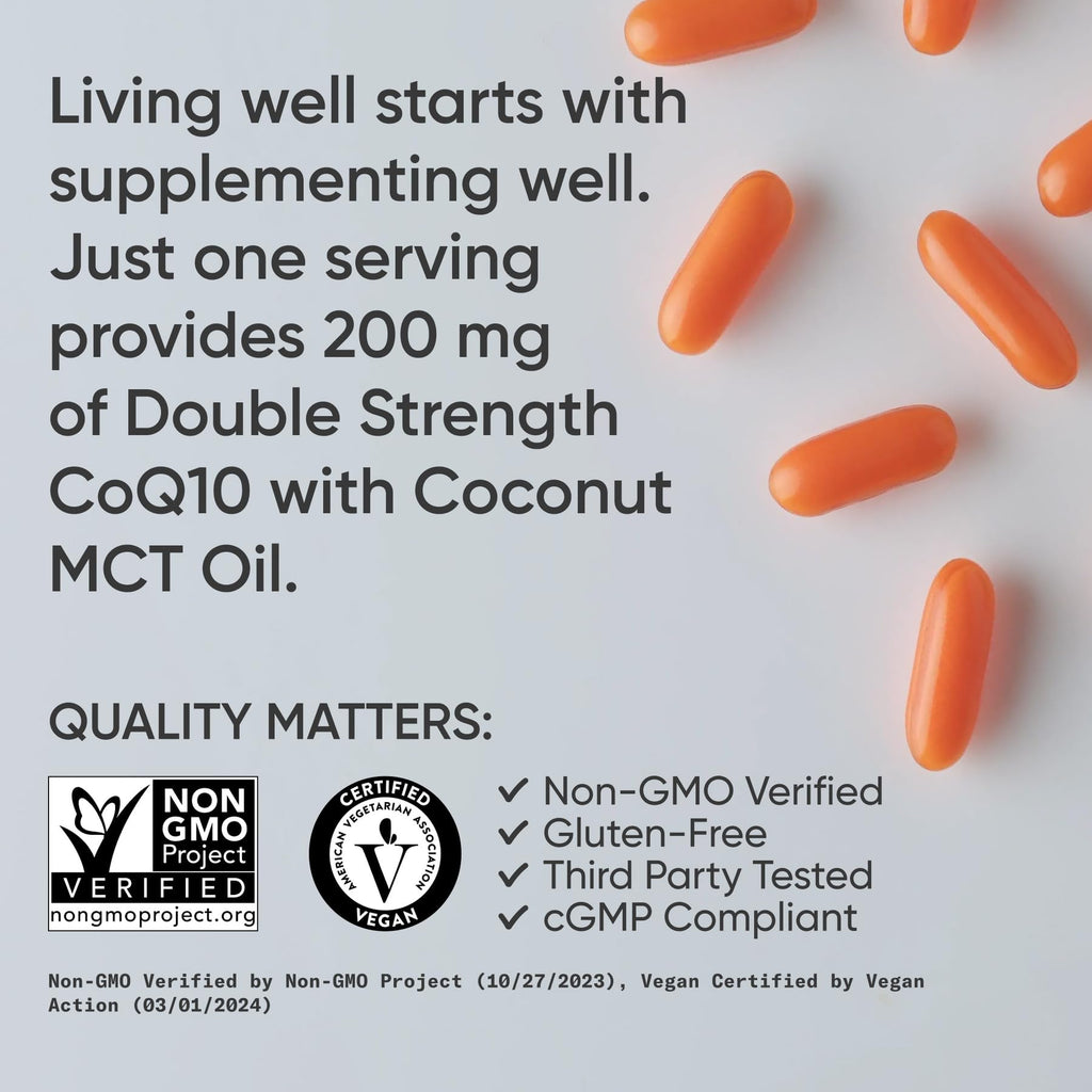 Sports Research® CoQ10 200mg, 90 Count Plantgels™ | Formulated w/Coconut Oil for Better Absorption · Supports Cardiovascular Function* · Vegan Certified, Non-GMO, Gluten-Free