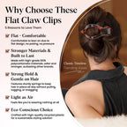 4 PCS Large Flat Hair Clips for Women Girls, French Concord Lay Down Claw Clips for Thick Thin Hair, Comfortable Curved Flat Clip, Leopard Print Stylish Strong Hold Hair Accessories, Tortoise