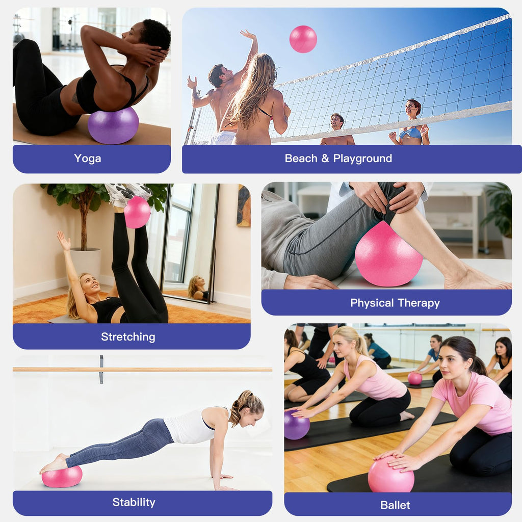 Guirnd Pilates Ball 2P, 9 Inch Workout Ball for Women Men, Small Exercise Ball with Pump for Physical Therapy, Stability, Stretching, Barre, Yoga, Core Workout at Home Gym & Office(Pink & Purple)