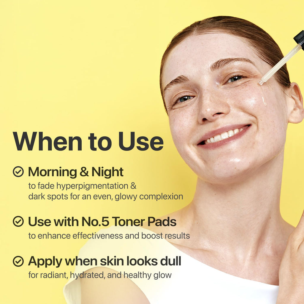 numbuzin No.5 Vitamin Concentrated Serum, Dark Spot Care, Glutathione & Vitamin Serum, Korean Skincare, Tranexamic Acid 4%, Niacinamide 5%, for a Radiant-Looking Glow 1.01 fl oz