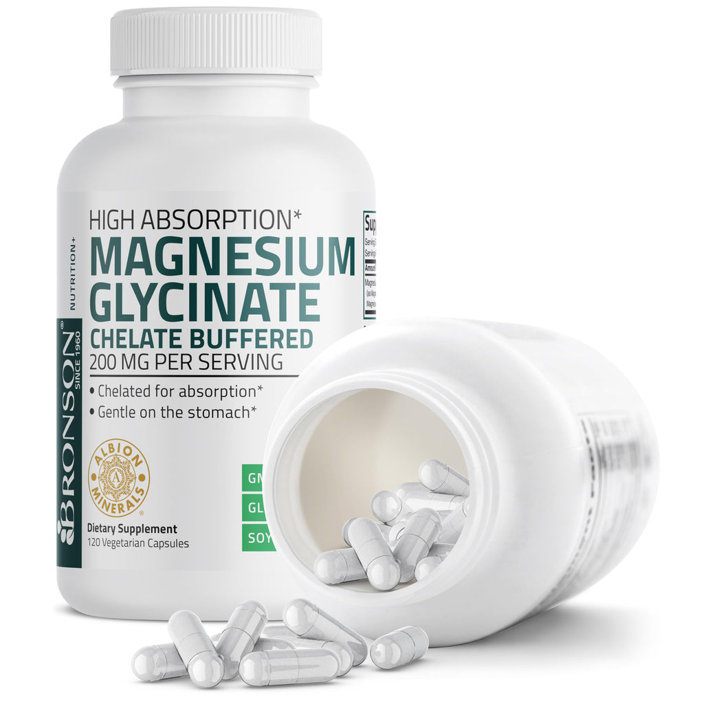 Bronson Magnesium Glycinate 200 MG Chelated High Absorption, 120 Capsules | Stress Relief, Sleep, Heart Health, Nerves, Muscles, and Metabolism Support, Vegetarian, Non-GMO, Gluten Free, Soy Free