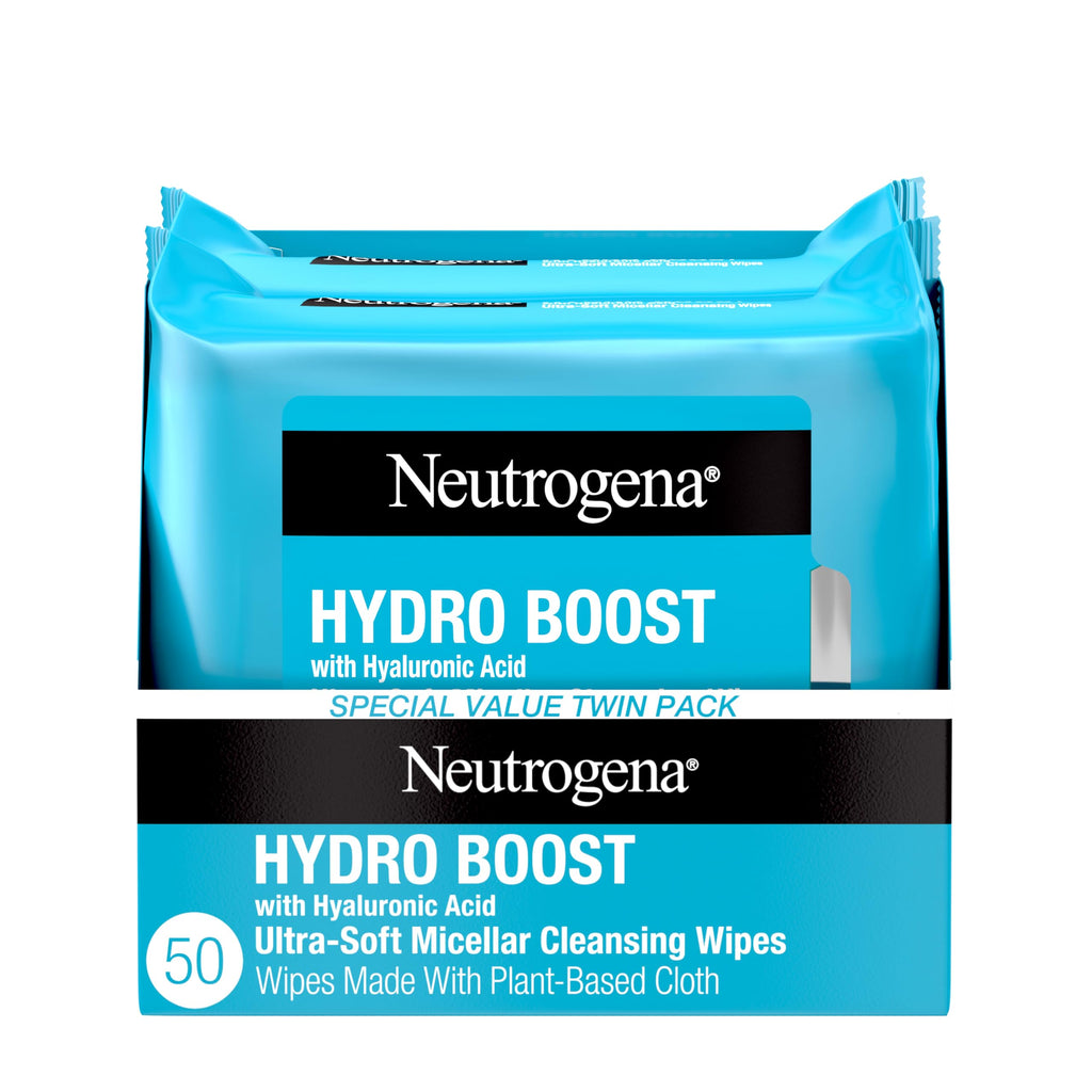 Neutrogena Hydro Boost Cleansing Wipes Makeup Remover, 25 Ct | Micellar Cleansing Cloths, Gently Removes Oil, Dirt, Waterproof Makeup, Hydrating Hyaluronic Acid