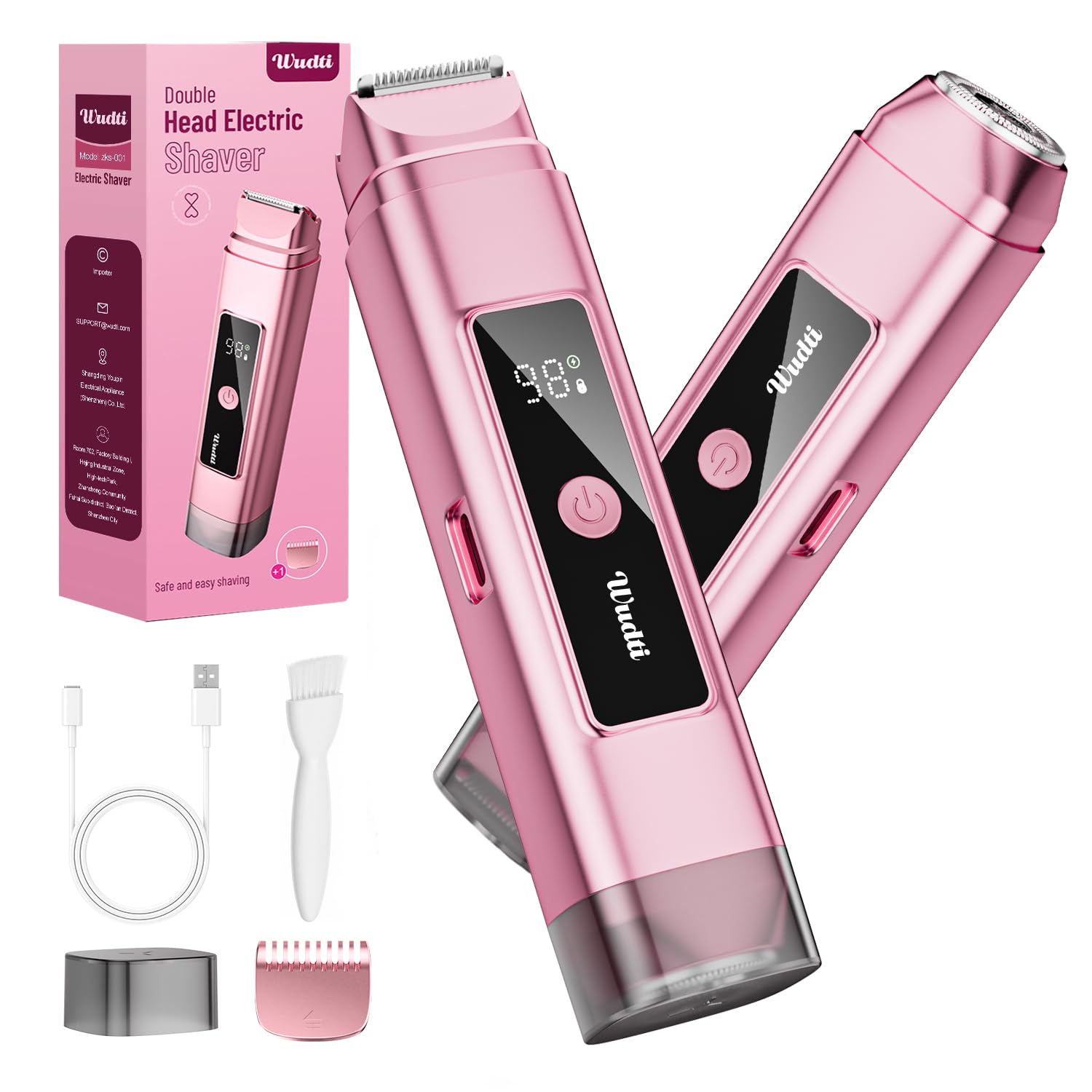 Dynooper Electric Bikini Trimmer Women: IPX7 & Dual Head - Cobalt Blue | Pubic & Body Hair Razor IPX7 Shower-Safe - USB-C fast charging Silent 45dB - Smart LED Display For Women Daily Care